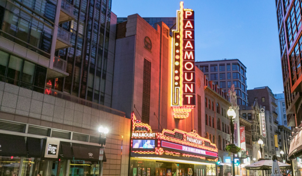 Paramount theater sign and building.